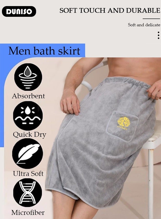 Men's Bath Wrap Towel Spa Robe with Pocket Adjustable Sauna Towels Wearable Body Wrap Towel Water Absorbent Quick-Drying Microfiber Shower Bath Towel