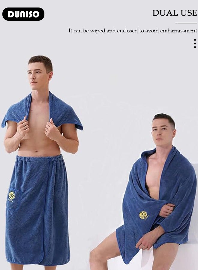 Men's Bath Wrap Towel Spa Robe with Pocket Adjustable Sauna Towels Wearable Body Wrap Towel Water Absorbent Quick-Drying Microfiber Shower Bath Towel