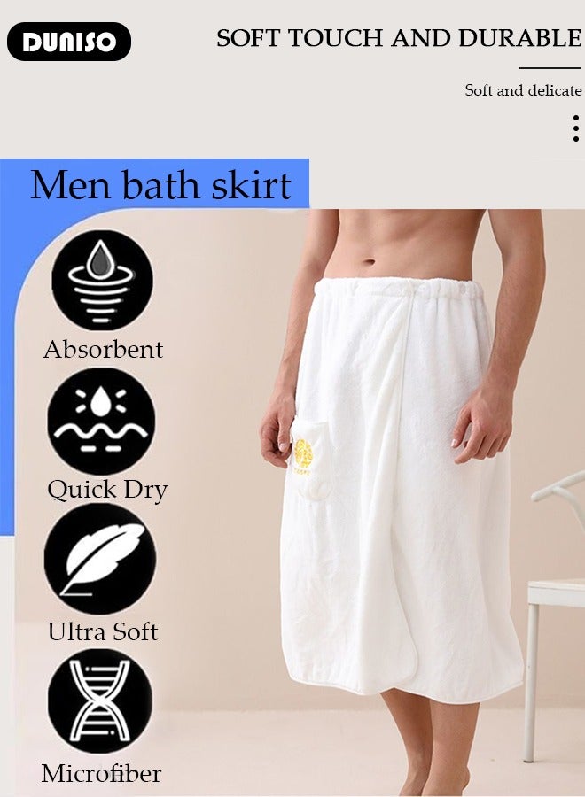 Men's Bath Wrap Towel Spa Robe with Pocket Adjustable Sauna Towels Wearable Body Wrap Towel Water Absorbent Quick-Drying Microfiber Shower Bath Towel