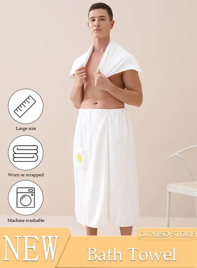 Men's Bath Wrap Towel Spa Robe with Pocket Adjustable Sauna Towels Wearable Body Wrap Towel Water Absorbent Quick-Drying Microfiber Shower Bath Towel