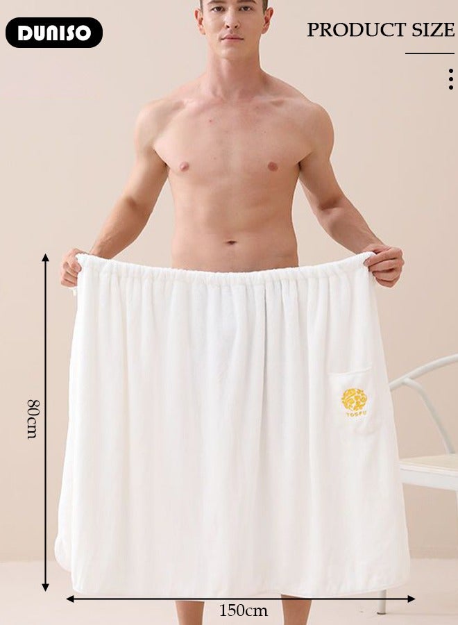 Men's Bath Wrap Towel Spa Robe with Pocket Adjustable Sauna Towels Wearable Body Wrap Towel Water Absorbent Quick-Drying Microfiber Shower Bath Towel