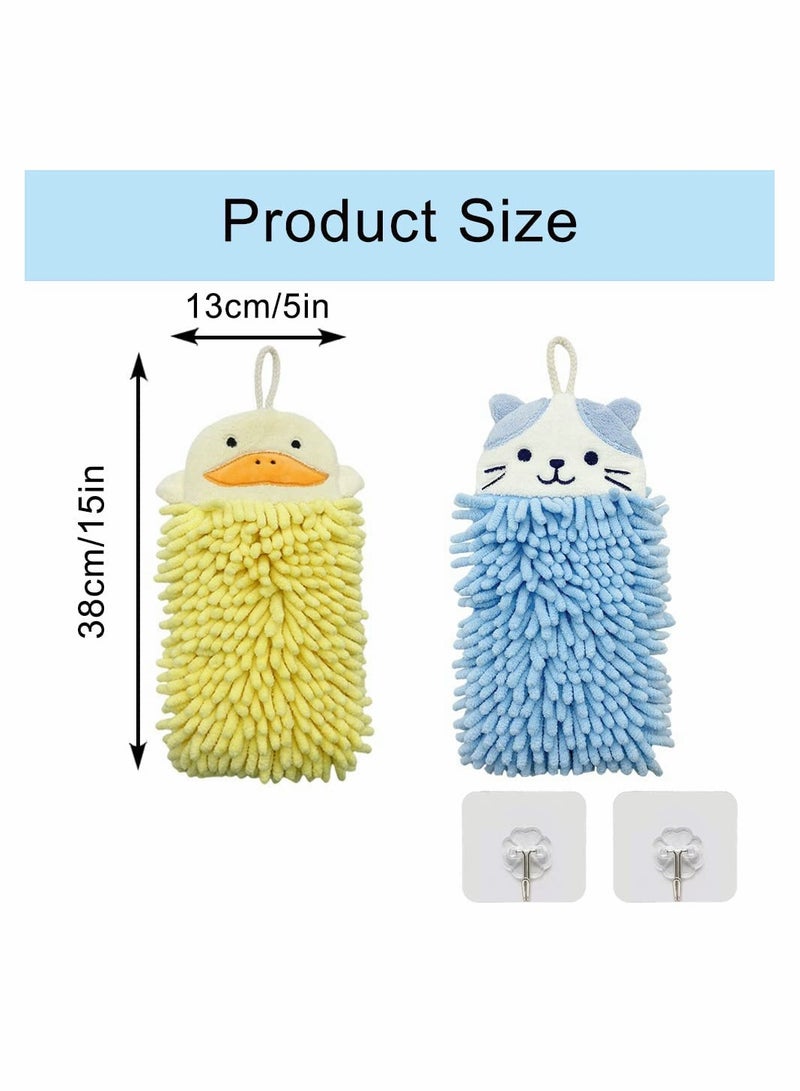 2 Pcs Adorable Animal Hand Towels Set - Ultra Soft & Plush Microfibre, Quick-Drying & Super Absorbent with Convenient Hanging Loop for Kitchen & Bathroom