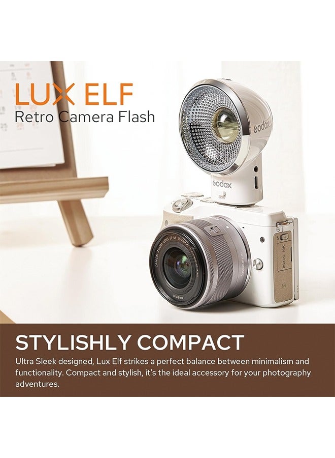 Godox Lux Elf Retro Camera Flash, Built-in Battery GN6 with 5 Levels Flash Power, 6200K±300K with S1/S2 Optical Control, On Camera Flash for Canon, for Nikon, for Sony, for Fuji, for Olympus Camera