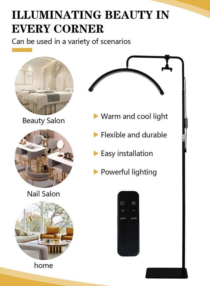 Floor Half Moon Beauty Light Eyelash LED Light Nail Lamp with Phone Holder Adjustable Height and Brightness
