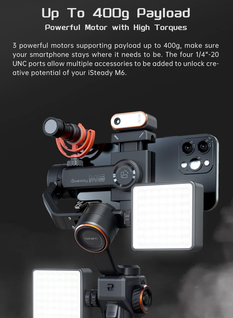 Hohem iSteady M6 Kit 3-Axis Smartphone Gimbal Stabilizer with Magnetic Fill Light/AI Tracking Sensor for iPhone Android with 0.91-Inch OLED Display