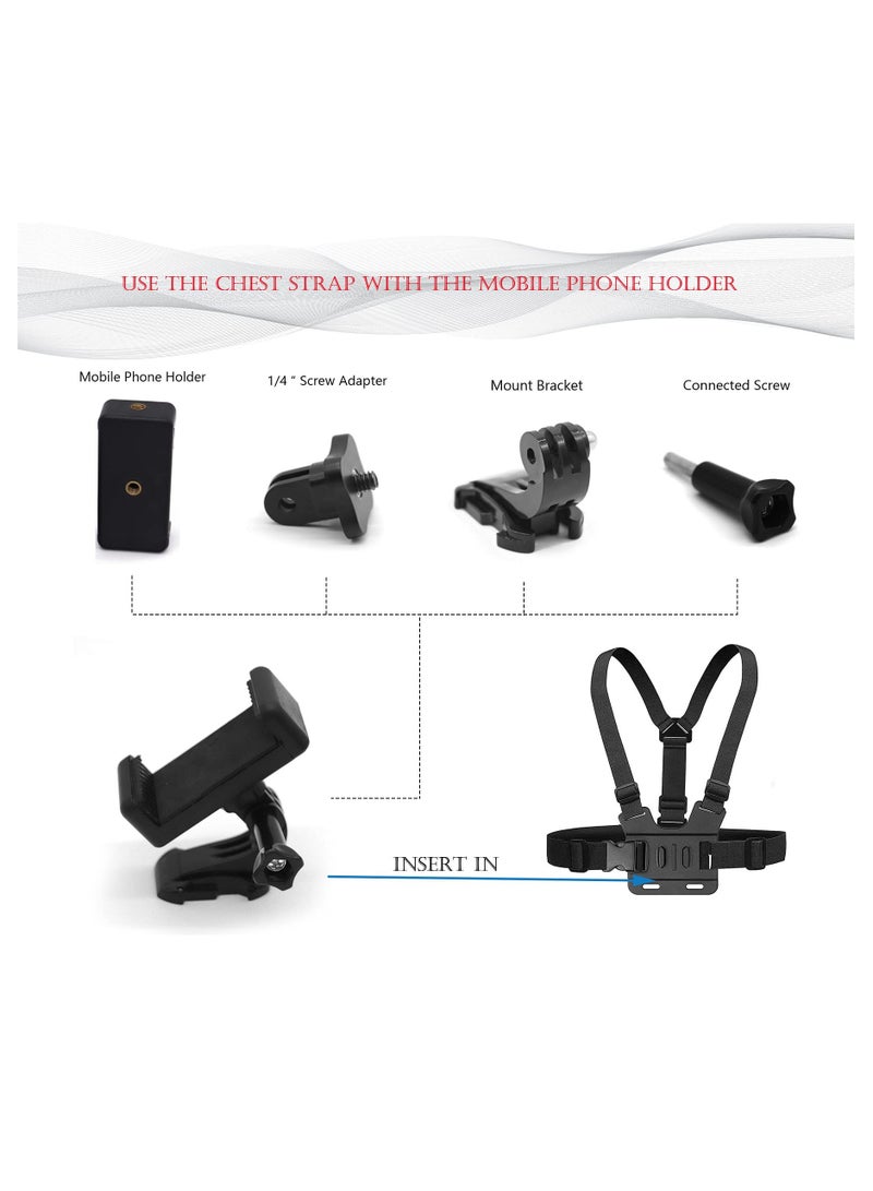 Camera Chest Mount Strap Harness Fit for AKASO DJI Osmo Adjustable Cell Phone with Sports Installation Bracket kit Mobile Bracket Backpack Clip Holder