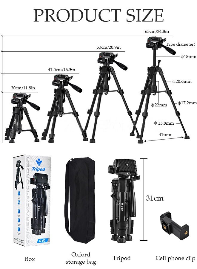 Tripod Stand Extendable Phone Tripod Stand with Portable Pouch, Portable Phone Tripod Stand, Phone Mount for iPhone＆ Android Phone Gopros DSLR Cameras