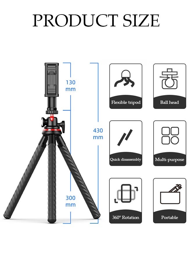 Mini Flexible Phone Tripod, Flexible Selfie Stick Camera Phone Tripod with Remote, Small Travel GoPro Tripod for Video Recording Vlogging, Octopus Tripod for Phone