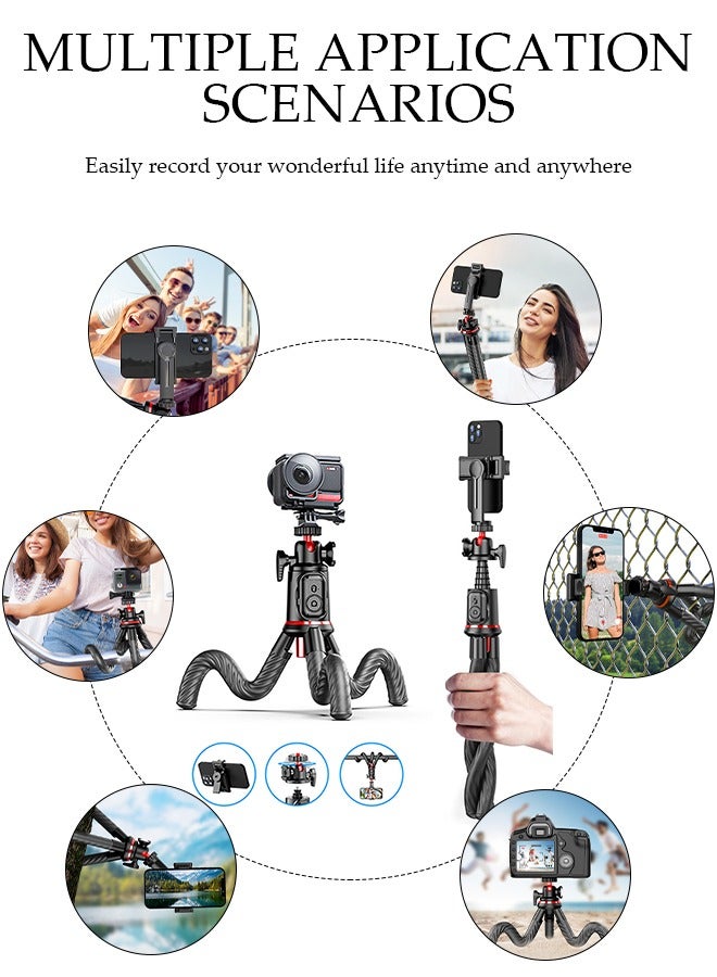 Mini Flexible Phone Tripod, Flexible Selfie Stick Camera Phone Tripod with Remote, Small Travel GoPro Tripod for Video Recording Vlogging, Octopus Tripod for Phone