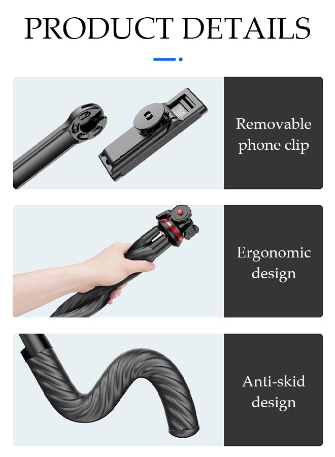 Mini Flexible Phone Tripod, Flexible Selfie Stick Camera Phone Tripod with Remote, Small Travel GoPro Tripod for Video Recording Vlogging, Octopus Tripod for Phone