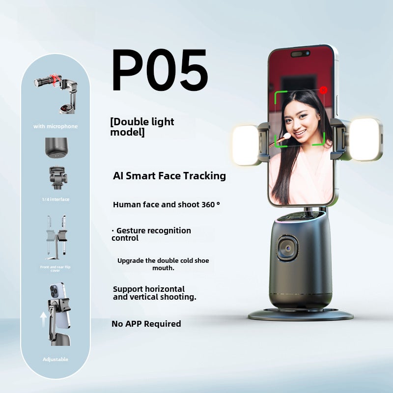 TOKQI P05 Smart AI Face Tracking 360° Phone Stabilizer P05 [Double Lamp Edition] Intelligent AI Face Follow-up Pan-Tit (ready to use when starting up)