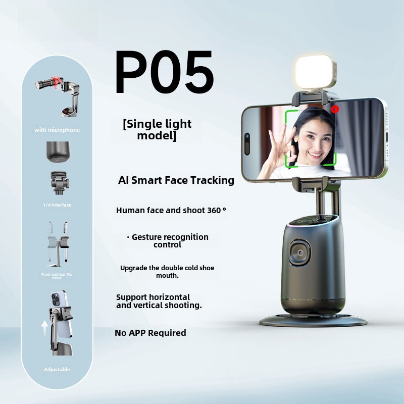 TOKQI P05 Smart AI Face Tracking 360° Phone Stabilizer P05 [Single Lamp Edition] Intelligent AI Face Follow-up Pan-Tit (ready to use when starting up)