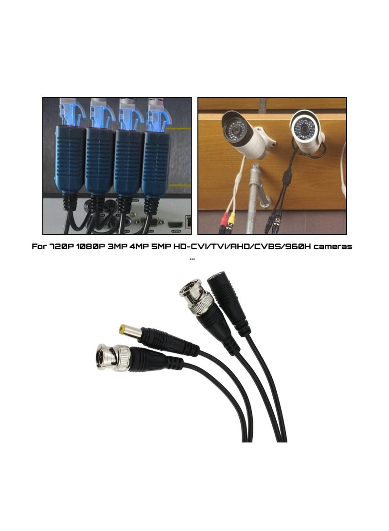 4-Pack Passive Video Balun, RJ45 to BNC Transceiver for 1080p-8MP, DC Power, Supports All Video Devices, Cameras, Monitors, DVRs, and Video Recorders, Durable Plastic and Metal Construction.