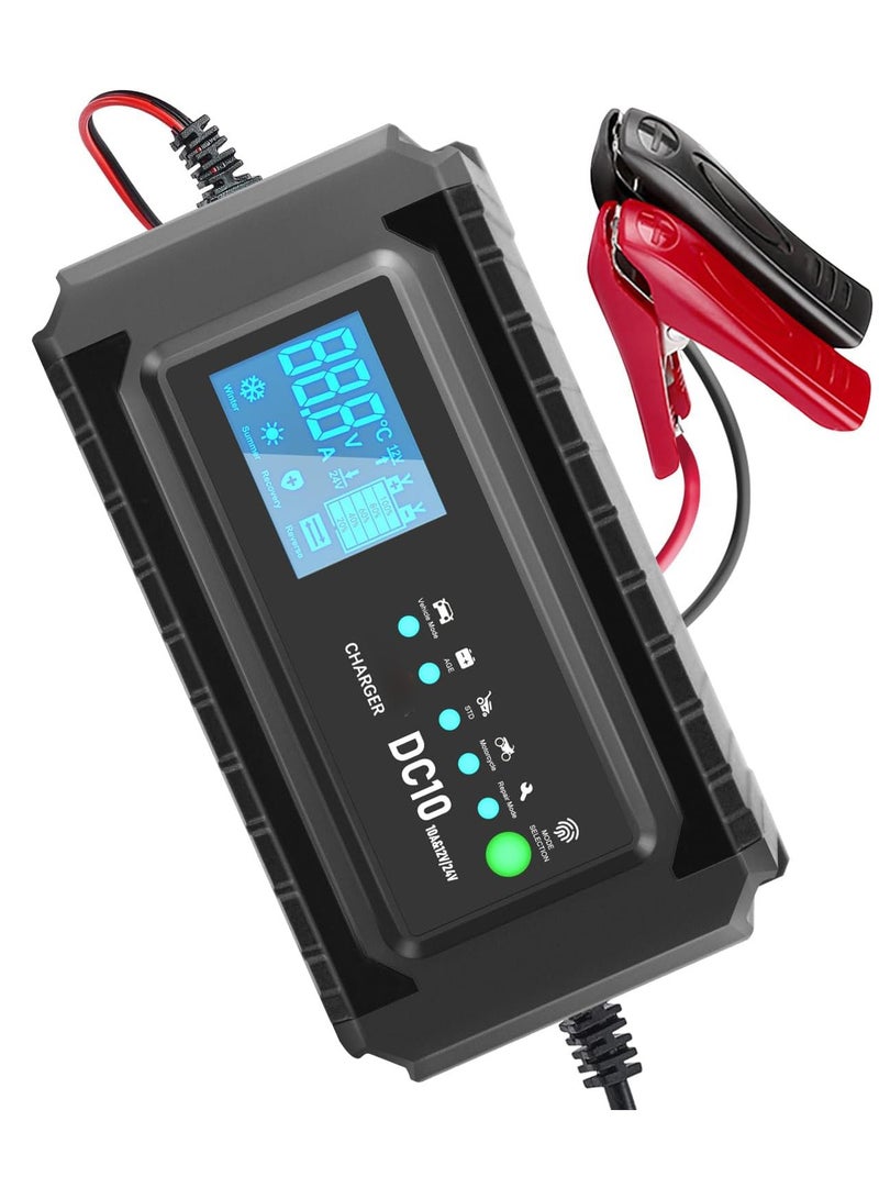 Battery Charger Smart Car Battery Charger Automotive Charger Battery Maintainer Trickle Charger Float Charger and Desulfator for AGM Motorcycle Lawn Mower and Lead-Acid Batteries