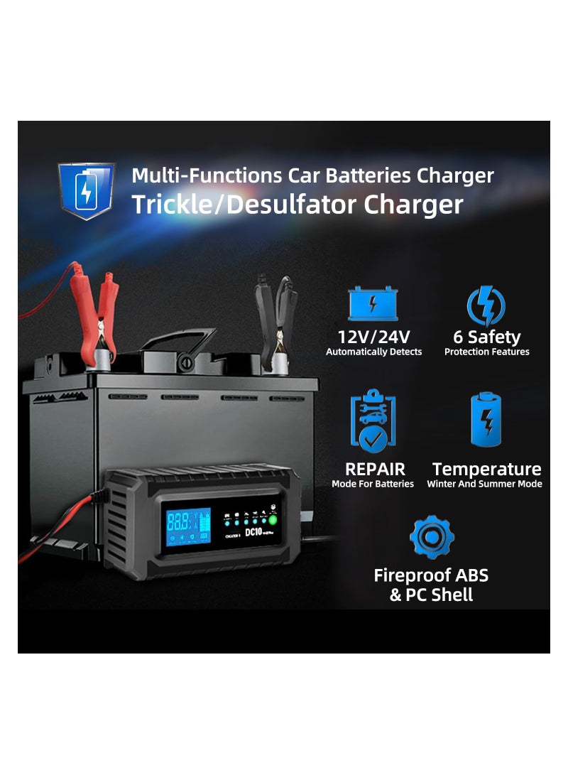 Battery Charger Smart Car Battery Charger Automotive Charger Battery Maintainer Trickle Charger Float Charger and Desulfator for AGM Motorcycle Lawn Mower and Lead-Acid Batteries