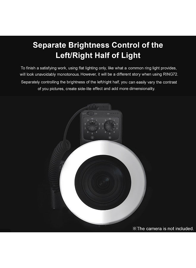 Macro LED Video Light Professional Photography Fill Light 72PCS LED Beads Color Temperature 5600K 10 Levels of Adjustable Brightness with 49mm-77mm Adapter Ring for Camera Macro Photography