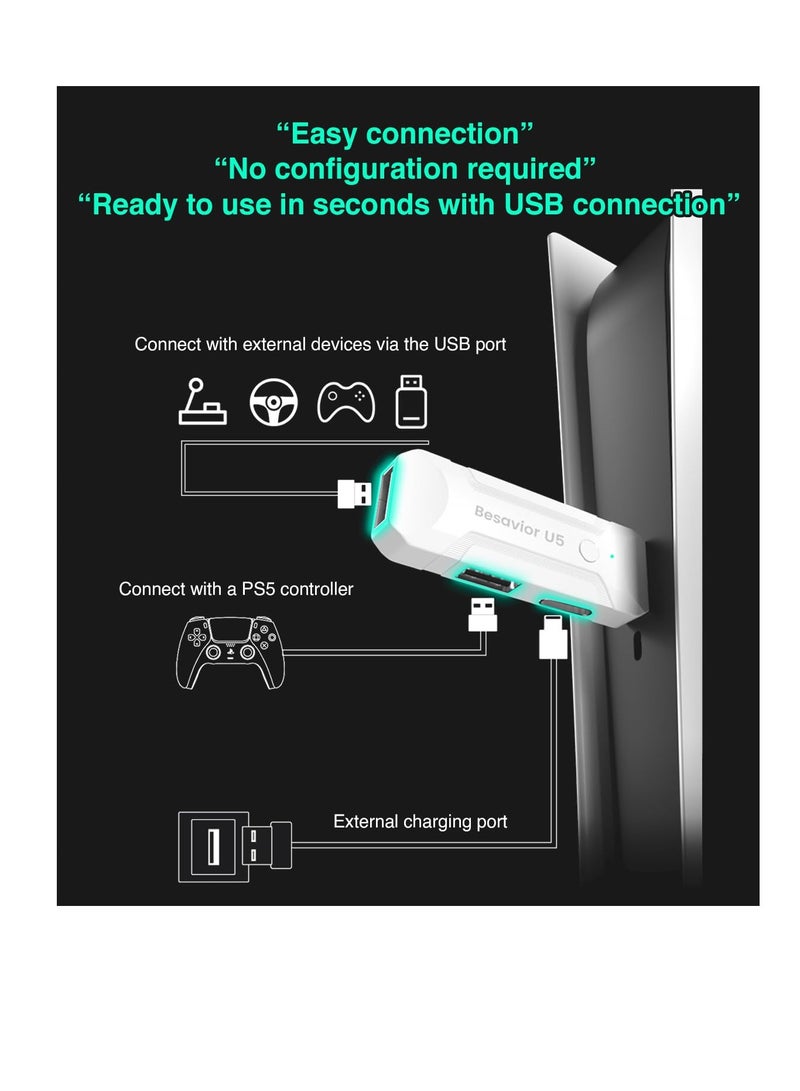 U5 Wireless Converter Adapter for PS5 Console Compatible with XIM Matrix APEX REASNOW S1 Titan and More for Enhanced Gaming Experience