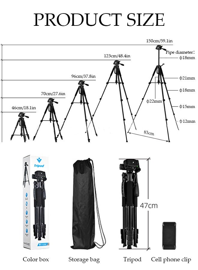 Tripod Stand Extendable Phone Tripod Stand with Portable Pouch, Portable Phone Tripod Stand, Phone Mount for iPhone＆ Android Phone Gopros DSLR Cameras