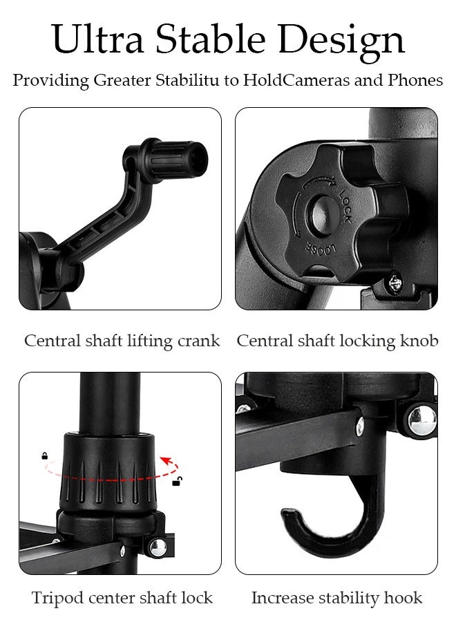 Tripod Stand Extendable Phone Tripod Stand with Portable Pouch, Portable Phone Tripod Stand, Phone Mount for iPhone＆ Android Phone Gopros DSLR Cameras