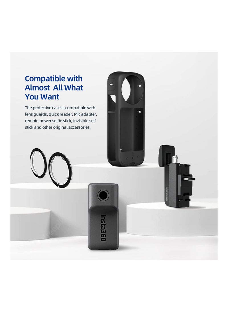 Silicone Protective Case and Lens Guards for Insta360 X3 - Anti-Scratch Body Cover and Waterproof Lens Protector for Enhanced Durability and Safety.