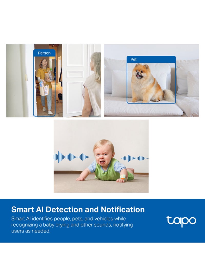 Tapo C125, WiFi Security Camera, 2K Resolution, Physical Privacy Mode, Starlight Sensor, Intelligent AI Detection and Notification, Compatible with Alexa & Google Assistant