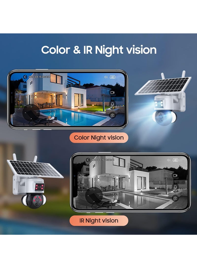 Solar Security Cameras Tuya Smart, 6MP FHD WiFi 360° View 15000mAh Solar Powered Cameras for Home, PIR Motion Sensor Flood Light with Siren, Two-Way Audio, Color Night Vision, UBOX Smart Life