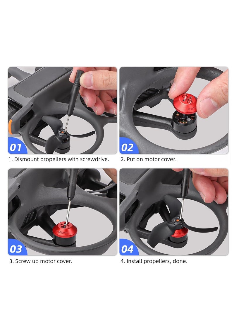 4Pcs Motor Cover for DJI Avata 2, Aluminum Alloy Motor Covers, Motor Protect Guard, Dustproof Waterproof Protective Motor Cover Cap, Drone Motor Cover, for DJI Avata 2 Drone Accessories (Red)