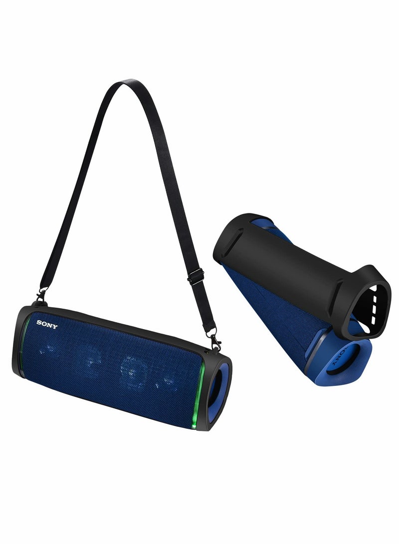 Silicone Case with Shoulder Strap for Sony SRS-XB43 Extra BASS Speaker, Flexible Carrying Case, Protect Pouch Sleeve, Shockproof and Non-Slip Travel Silicone Protective Cover -Black