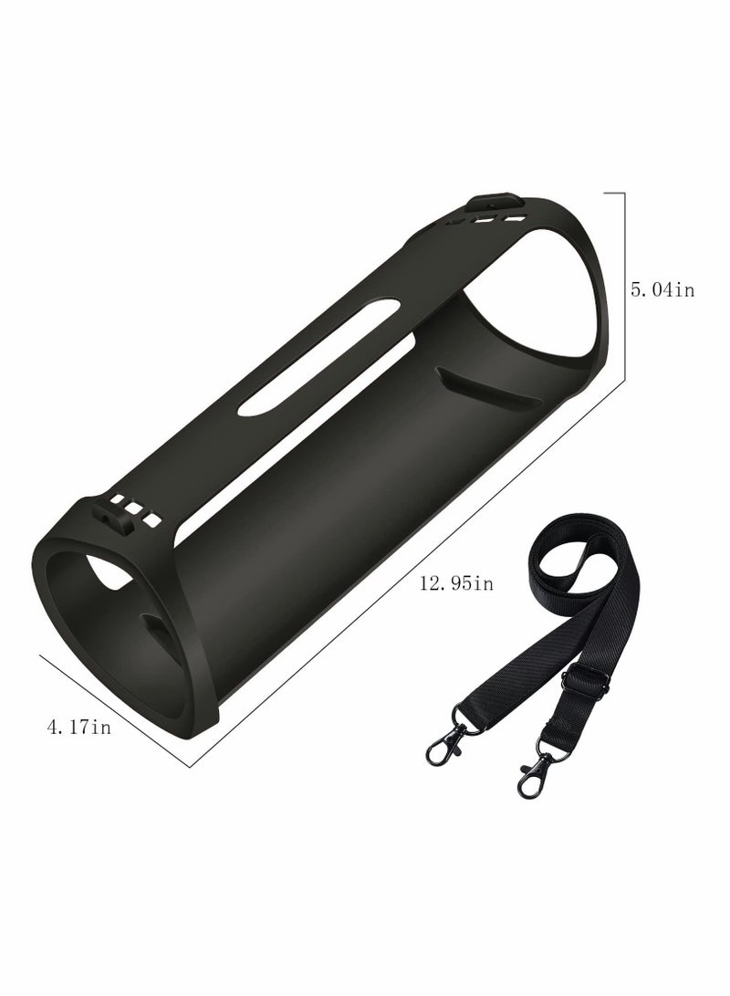 Silicone Case with Shoulder Strap for Sony SRS-XB43 Extra BASS Speaker, Flexible Carrying Case, Protect Pouch Sleeve, Shockproof and Non-Slip Travel Silicone Protective Cover -Black