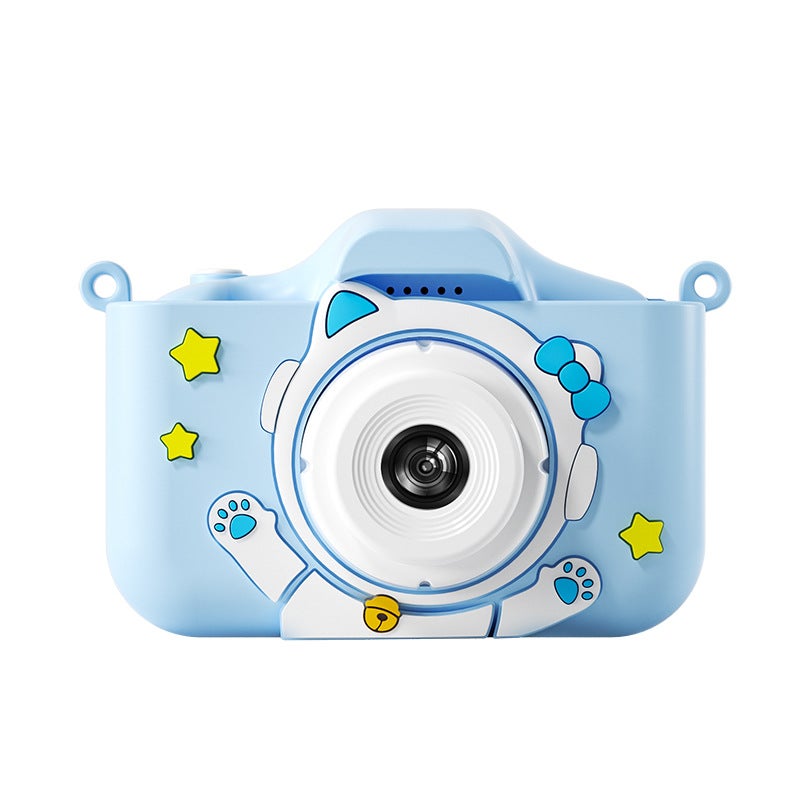 Cross-border New Children Camera Photographable Unicorn Cartoon Digital Mini X2 HD Double Photograph Toy Gift Factory Dual Camera space Blue Cat (no card)