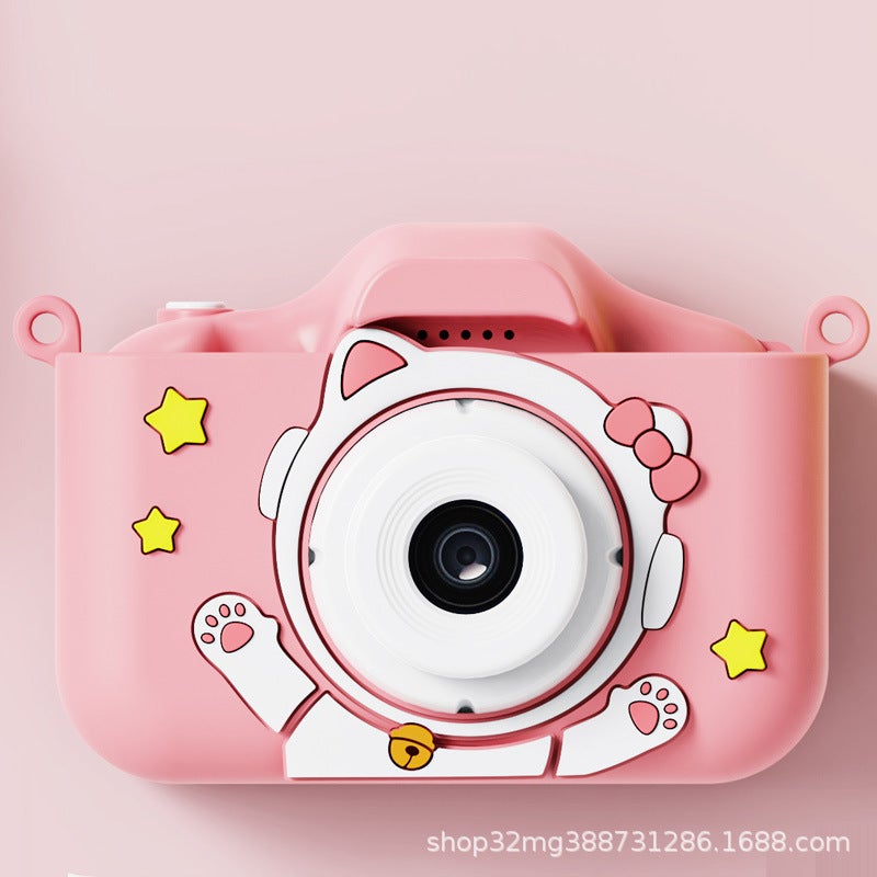 Cross-border New Children Camera Photographable Unicorn Cartoon Digital Mini X2 HD Double Photograph Toy Gift Factory Dual Camera space powder cat +64G + card reader