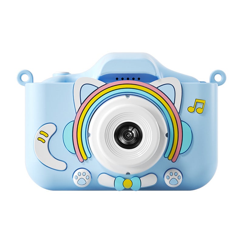 Cross-border New Children Camera Photographable Unicorn Cartoon Digital Mini X2 HD Double Photograph Toy Gift Factory WIFI Rainbow Blue Cat +64G + card reader