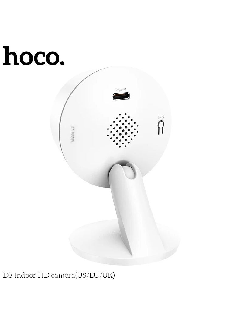 Camera Hoco D3 Indoor HD Compact  with Noise Reduction Technology for Clear Sound Automatic Day and Night Mode Switching with Unnatural Motion Alerts (White)