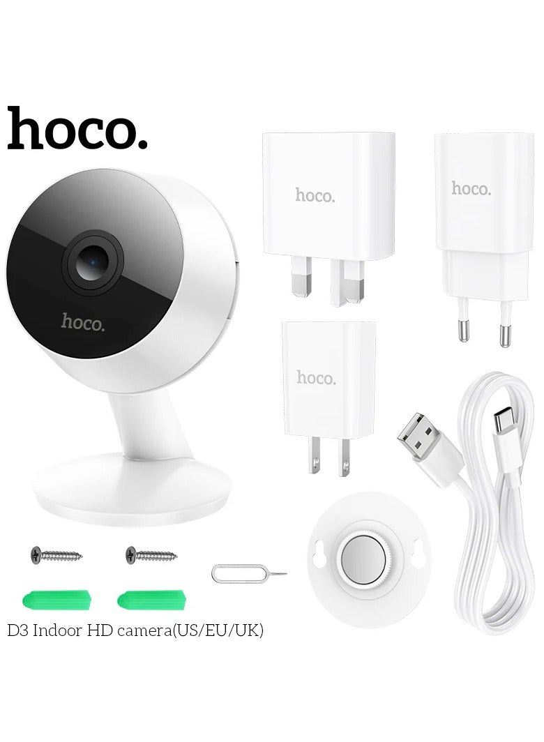 Camera Hoco D3 Indoor HD Compact  with Noise Reduction Technology for Clear Sound Automatic Day and Night Mode Switching with Unnatural Motion Alerts (White)