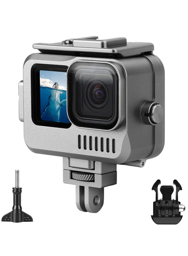 Aluminum Waterproof Housing for GoPro Hero 11/10/9 Black - 131FT Underwater Dive Case with Dual Cold Shoes for Enhanced Protection and Versatility.