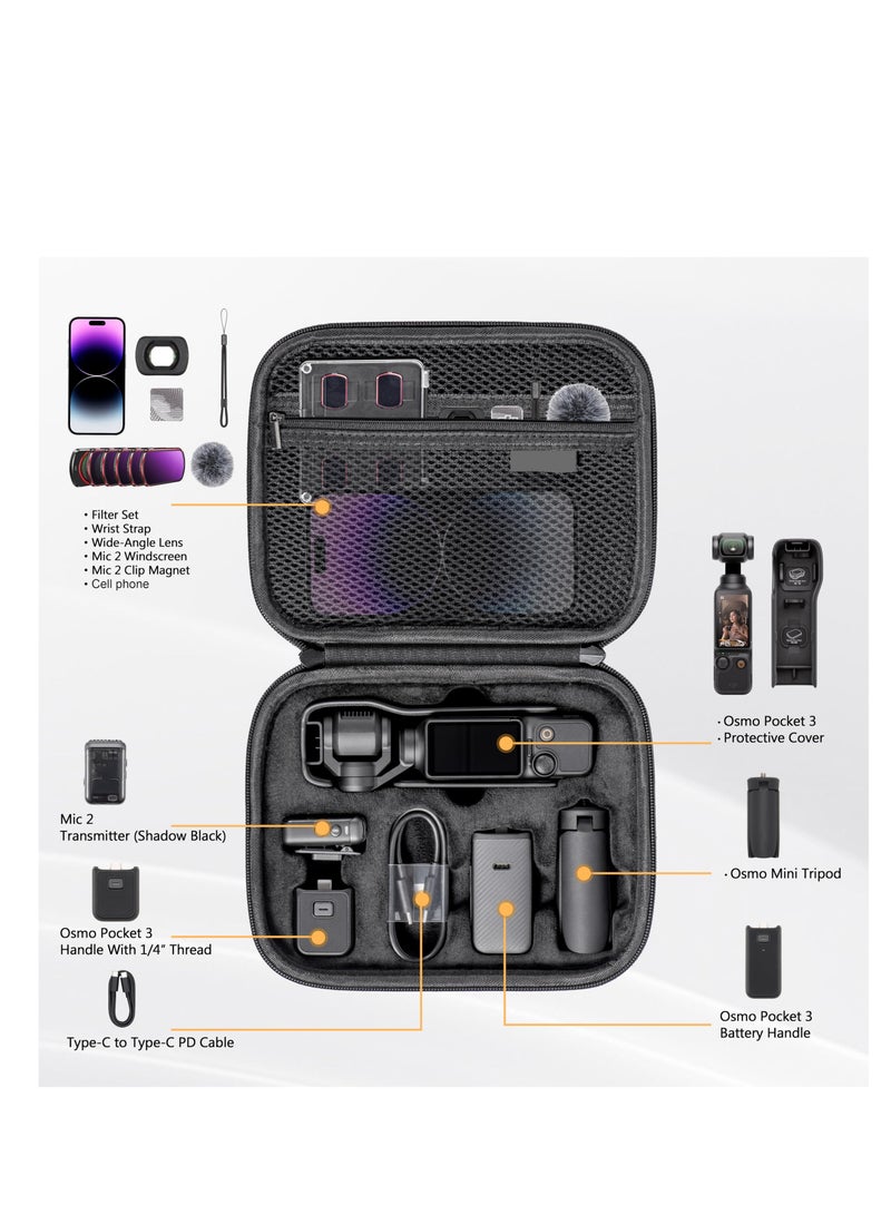 Portable PU Storage Case for DJI Osmo Pocket 3, Protective Bag with Shoulder Straps, Bi-directional Zip, Ideal for Creator Combo Accessories, Smooth and Non-snagging Design.