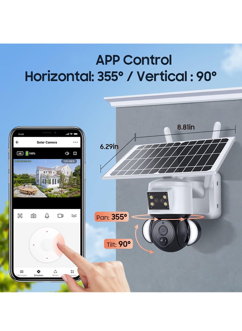 Solar Security Cameras Tuya Smart, 6MP FHD WiFi 360° View 15000mAh Solar Powered Cameras for Home, PIR Motion Sensor Flood Light with Siren, Two-Way Audio, Color Night Vision, UBOX Smart Life