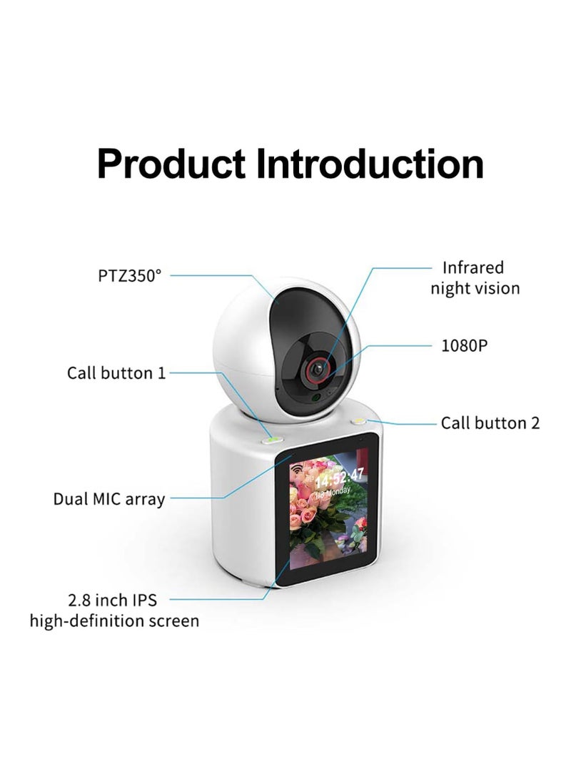 Two-Way Video Calling Camera with 2.8 inch HD Screen, 1080P Indoor Home Security Camera, Indoor Home Nanny Camera,Baby/Elder/Nanny/Dog/Pet Camera with Phone App