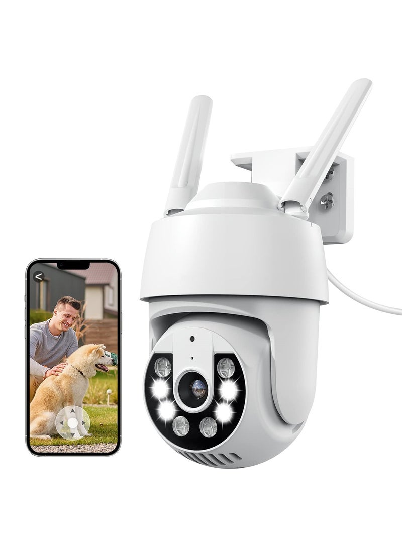 Security Camera Outdoor, 2K Home Security Camera, 360° PTZ WiFi Camera, CCTV Camera with Motion Tracking/PIR Human Detection/All-day Recording/Sound & Light Alarm, Support 16-128G SD Card