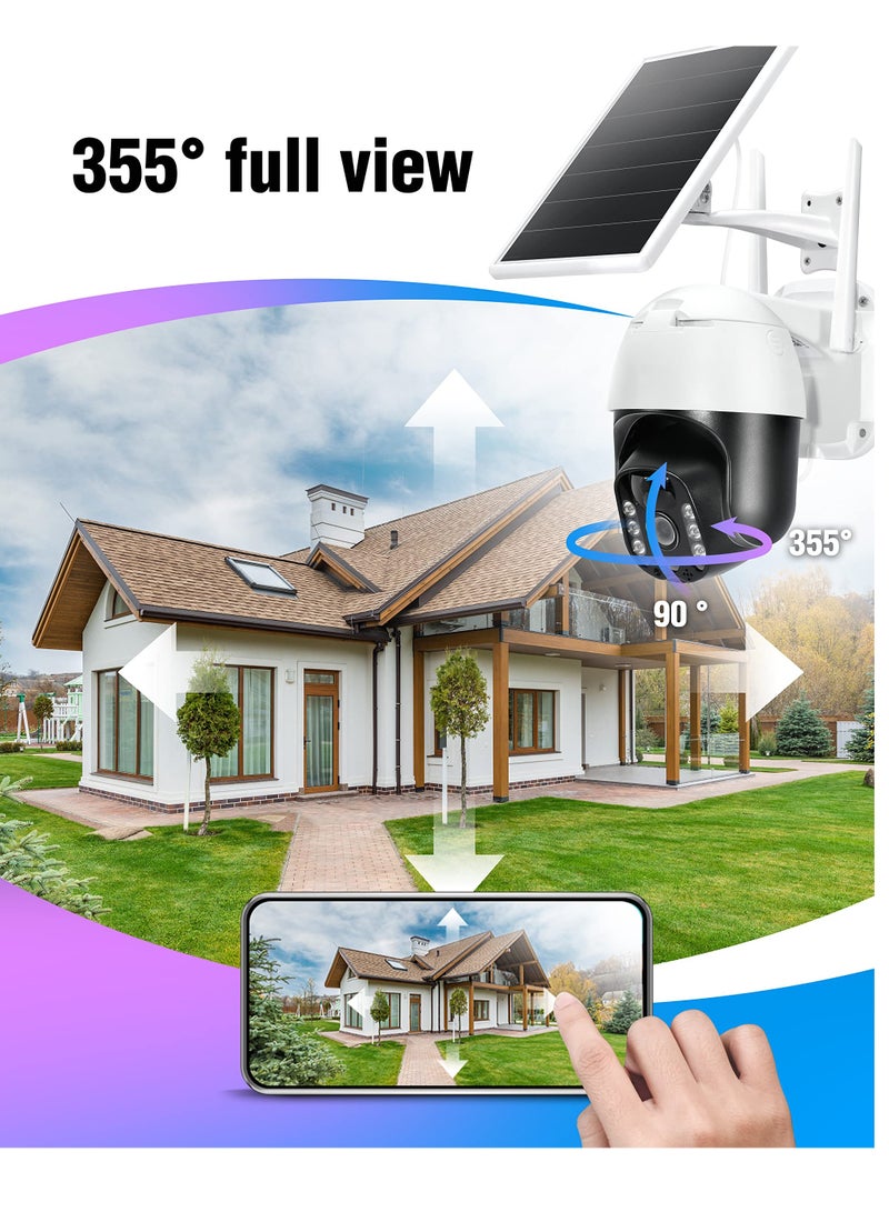 Security Camera Wireless Outdoor 3MP Ultra HD 2K Smart Camera, 3MP Solar Powered 2.4G WiFi 360° View Pan Tilt Strobe Light Spotlight Color Night Vision PIR Human Detection 2-Way Talk IP66 PTZ