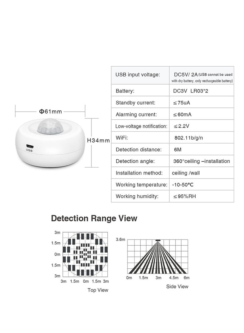 WiFi Smart Motion Sensor - Wireless PIR Detector with 360° Detection, Free App Alerts, No Hub Needed, Compatible with Alexa for Enhanced Home Security.