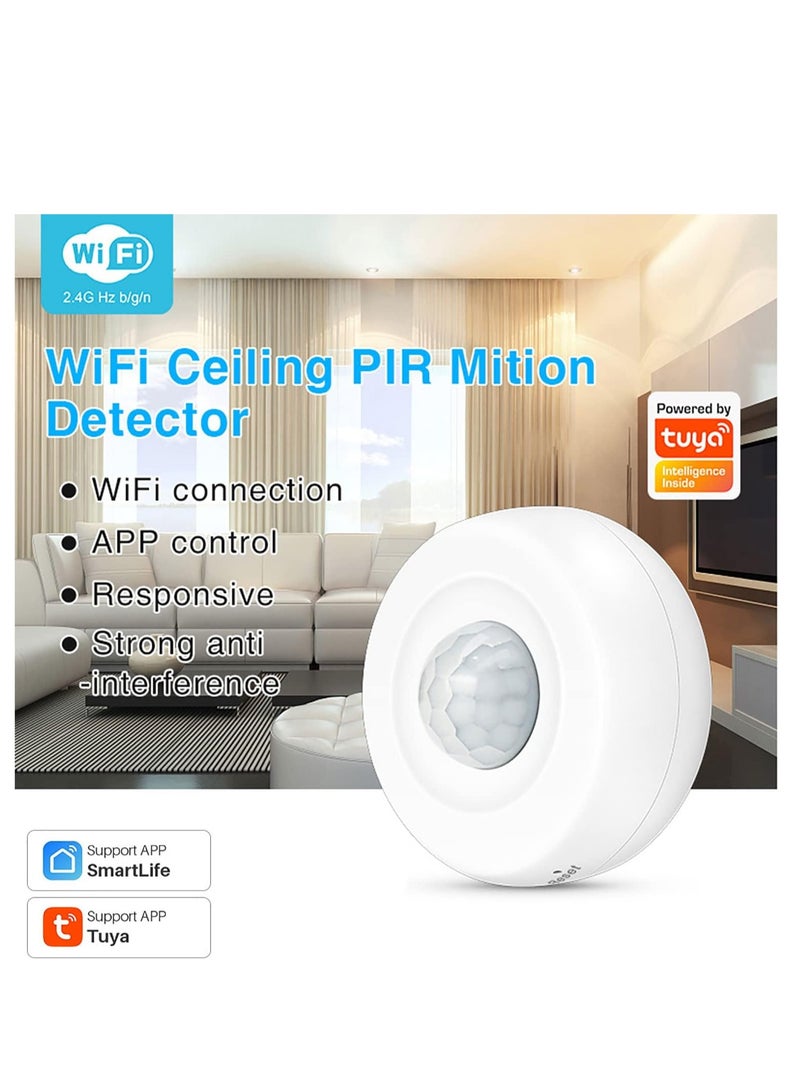 WiFi Smart Motion Sensor - Wireless PIR Detector with 360° Detection, Free App Alerts, No Hub Needed, Compatible with Alexa for Enhanced Home Security.