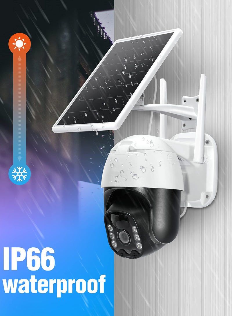 Security Camera Wireless Outdoor 3MP Ultra HD 2K Smart Camera, 3MP Solar Powered 2.4G WiFi 360° View Pan Tilt Strobe Light Spotlight Color Night Vision PIR Human Detection 2-Way Talk IP66 PTZ