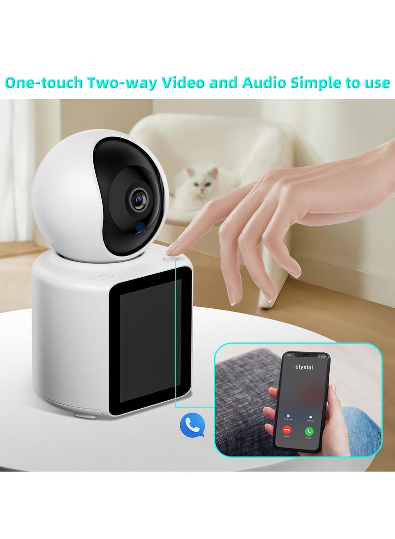 Indoor Security Camera with Video Call, Nanny & Pet Monitor, Two-Way Audio, 360-Degree View, WiFi Connectivity, Motion Tracking, and IR Night Vision for Home Safety.