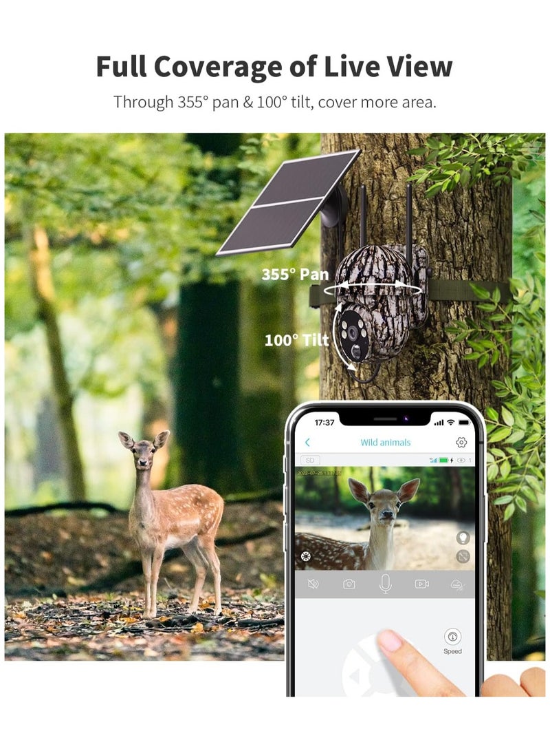 4G LTE Cellular Trail Camera, Gen 3.0, 360° Full View, 2K Live Streaming, Solar Powered, Remote Access, Night Vision, Motion Activated, IP65 Waterproof (No SD & SIM Included)