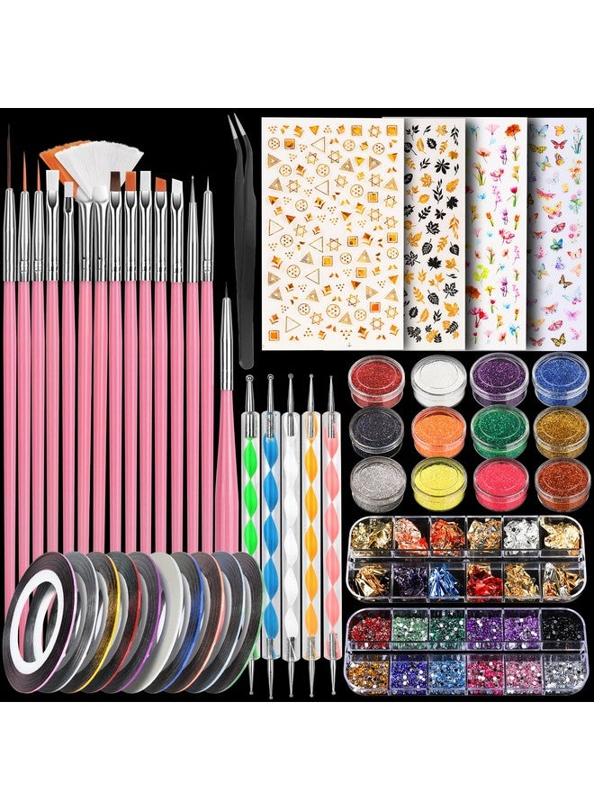 Nail Art Kit With Butterfly Nail Stickers Nail Art Brushes Set For Beginners With Fine Glitter Nail Design Kit Nail Dotting Tools Rhinestones For Nails