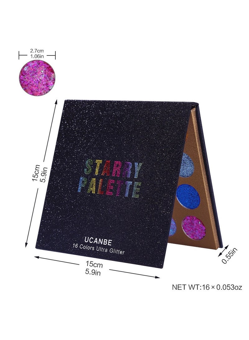 UCANBE 16 Color Diamond Shine Eyeshadow Palette for Dazzling Metallic Stage Looks