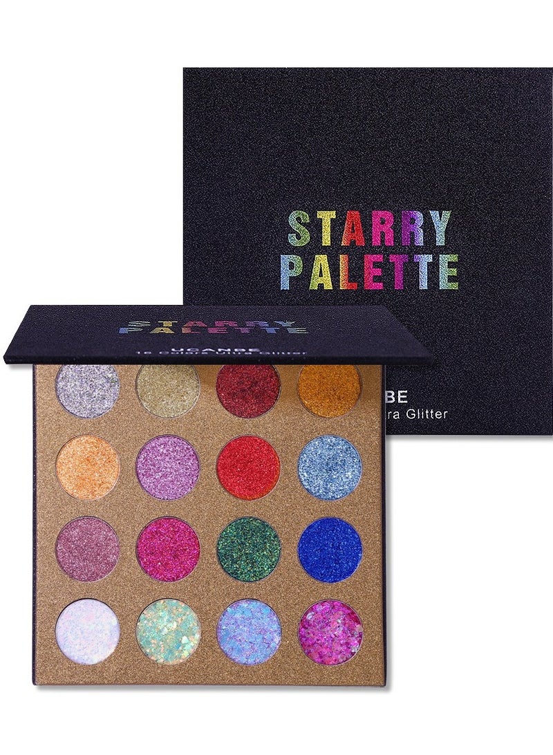 UCANBE 16 Color Diamond Shine Eyeshadow Palette for Dazzling Metallic Stage Looks