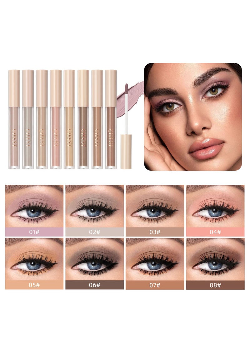 8 Colors Matte Liquid Eyeshadow Set, Neutral Naked Eyeshadow, Smooth Lightweight High-pigmented Cream Brown Eye Shadow Stick Quick-Drying Waterproof Long Lasting Eye Makeup