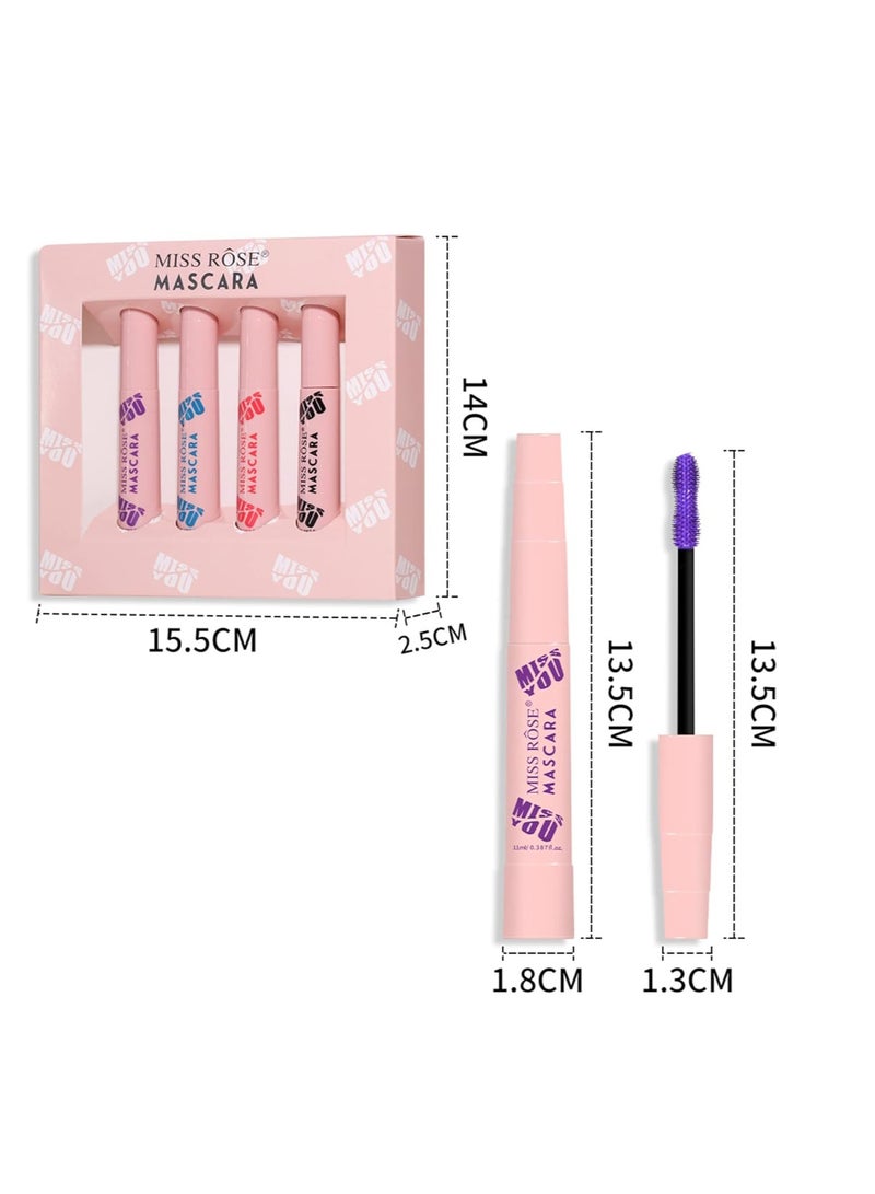 Long Lasting Smudge-Proof Lash Sensational Mascara, FantasyDay 4 Pcs 0.39 Fl Oz Washable Volumizing Lengthening Defining Curling Eyelash Makeup Set - Lift Separate Eye Lashes False Lash Effect Mascara